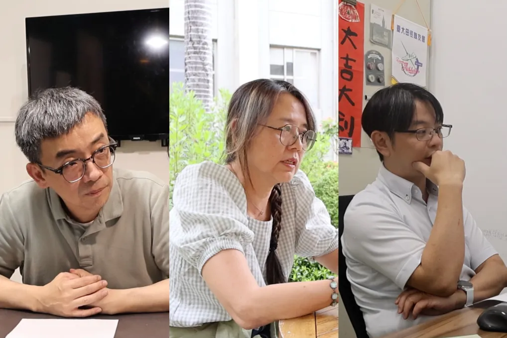 「55分貝靜土計畫」的三位核心推動者。 由左至右分別為台灣聲景協會現任理事長李沛羣、創會理事長范欽慧，以及中央研究院地理資訊科學研究員詹大千。攝影-張詠詠